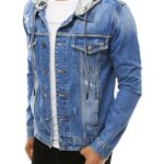 Dstreet Riflová modrá bunda s kapucí