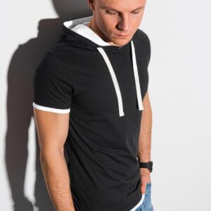 Ombre Clothing Trendové černé tričko s kapucí S1376