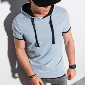 Ombre Clothing Trendové světle modré tričko s kapucí S1376
