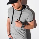 Ombre Clothing Trendové šedo-melírované tričko s kapucí S1376