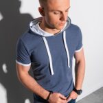 Ombre Clothing Trendové modro-melírované tričko s kapucí S1376