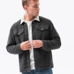 Ombre Clothing Tmavě šedá přechodná riflová bunda C524