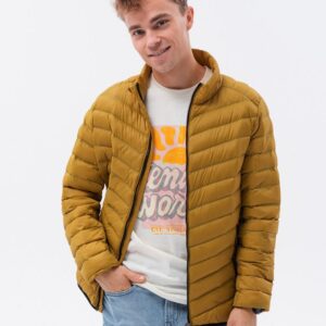 Ombre Clothing Horčicová prošívaná přechodná bunda C528