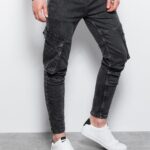 Ombre Clothing Černé rifle s bočními kapsami P1079