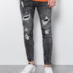 Ombre Clothing Šedé rifle s módními dírami P1065