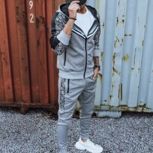 Dstreet Zajímavá šedá tepláková souprava s potiskem