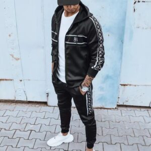 Dstreet Zajímavá černá tepláková souprava se šedým potiskem