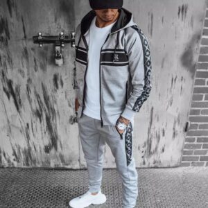 Dstreet Zajímavá tepláková souprava s potiskem v šedé barvě