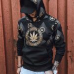 Dstreet Atraktivní černá mikina s potiskem a kapucí