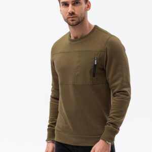 Ombre Clothing Originální tmavě olivová mikina s kapsou B1355