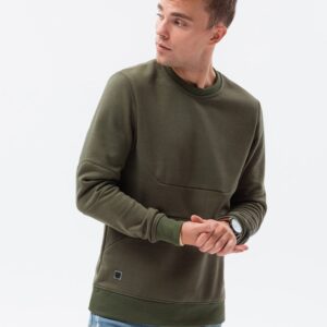 Ombre Clothing Tmavě olivová mikina bez kapuce B1349