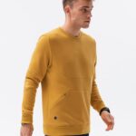 Ombre Clothing Horčicová mikina bez kapuce B1349