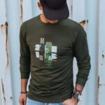 Dstreet Mikina s trendy potiskem v khaki barvě