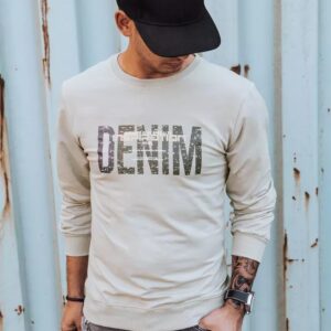 Dstreet Béžová mikina bez kapuce s potiskem Denim