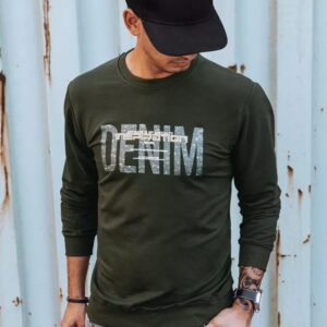 Dstreet Khaki mikina bez kapuce s potiskem Denim