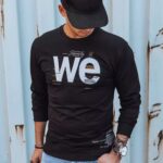 Dstreet Černá mikina bez kapuce se stylovým potiskem