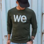 Dstreet Khaki mikina bez kapuce se stylovým potiskem