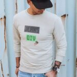 Dstreet Béžová mikina bez kapuce s originálním potiskem