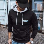 Dstreet Stylová černá mikina s kontrastní kapucí