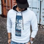 Dstreet Bílá mikina s atraktivním potiskem a kapucí