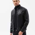 Ombre Clothing Černá motorkářská koženková bunda C604
