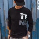 Dstreet Černá mikina bez kapuce s potiskem