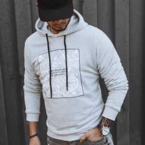 Dstreet Šedá mikina s kapucí a potiskem