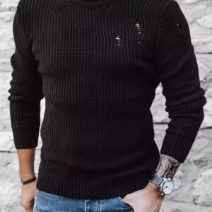 Dstreet Černý pletený svetr s módními dírami