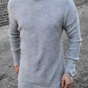 Dstreet Stylový prodloužený svetr ve světle šedé barvě