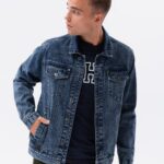 Ombre Clothing Moderní tmavě riflová bunda C441