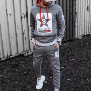 Dstreet Tmavě šedá tepláková souprava s potiskem