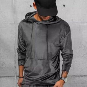 Dstreet Tmavě šedá velurová mikina s kapucí