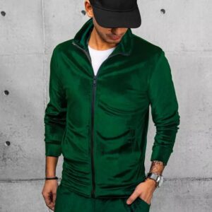 Dstreet Stylová velurová zelená mikina