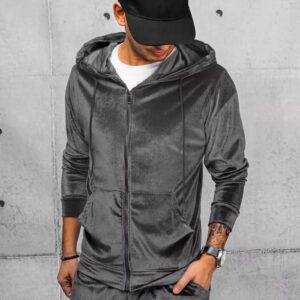 Dstreet Šedá velurová mikina na zip