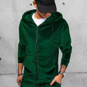 Dstreet Zelená velurová mikina na zip