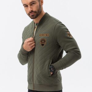 Ombre Clothing Olivová bomber mikina V3 B1422