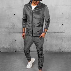 Dstreet Velurová tepláková souprava v šedé barvě