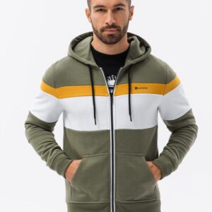 Ombre Clothing Olivová mikina s pruhy V5 B1420