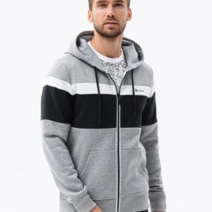 Ombre Clothing Šedá melírovaná mikina s pruhy V2 B1420