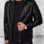 Dstreet Černá koženková bunda s kapucí