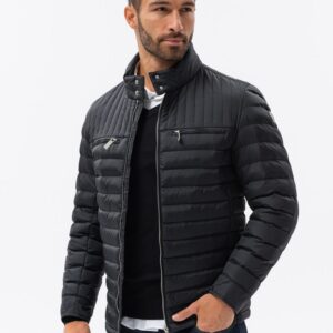 Ombre Clothing Černá prošívaná motorkářská bunda V1 C553