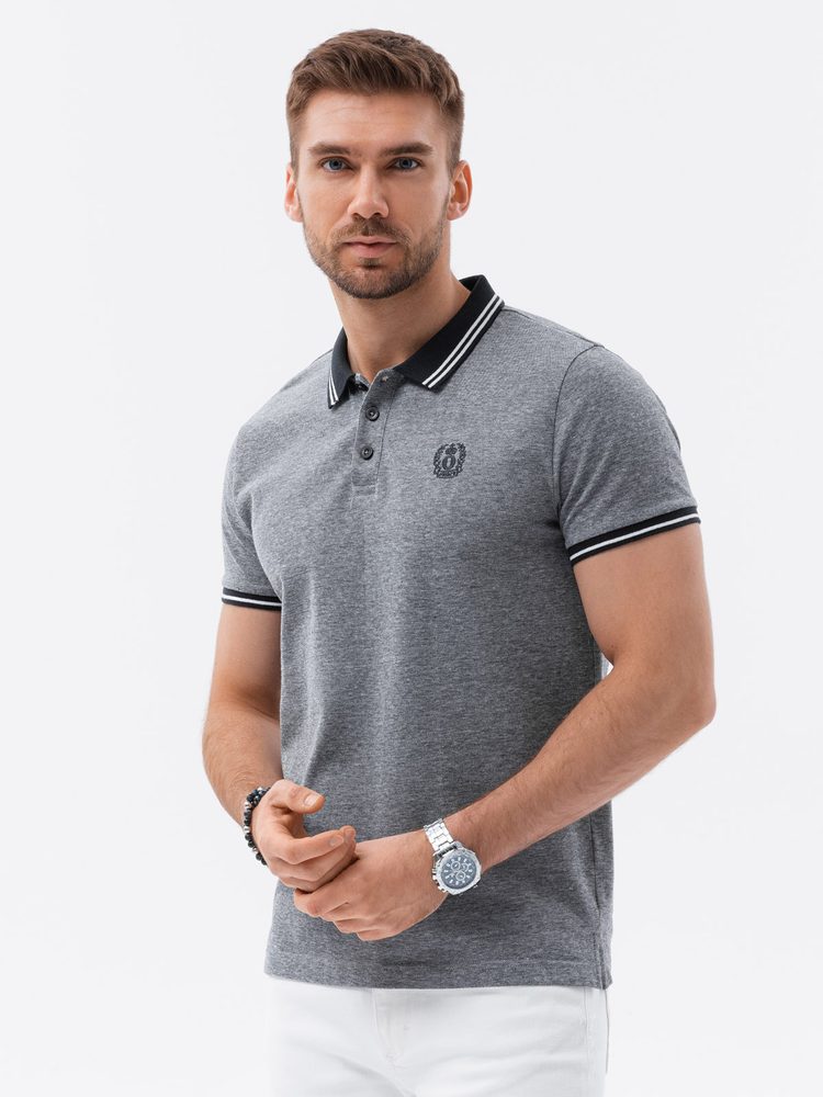 Ombre Clothing Bavlněná černá polokošile s kontrastním límcem S1618-V1 Ombre Clothing Bavlněná černá polokošile s kontrastním límcem S1618-V1