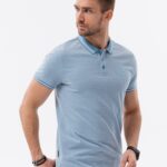 Ombre Clothing Bavlněná nebesky modrá polokošile s kontrastním límcem S1618-V3