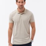 Ombre Clothing Bavlněná krémová polokošile s kontrastním límcem S1618-V4