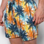 Ombre Clothing Veselé plavky s dovolenkovým motivem  v modré a oranžové barvě SRBS0125-V24