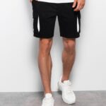 Ombre Clothing Jedinečné černé kraťasy s velkými kapsami po bocích SRSK0106-V3