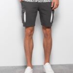 Ombre Clothing Jedinečné grafitové kraťasy s velkými kapsami po bocích SRSK0106-V2