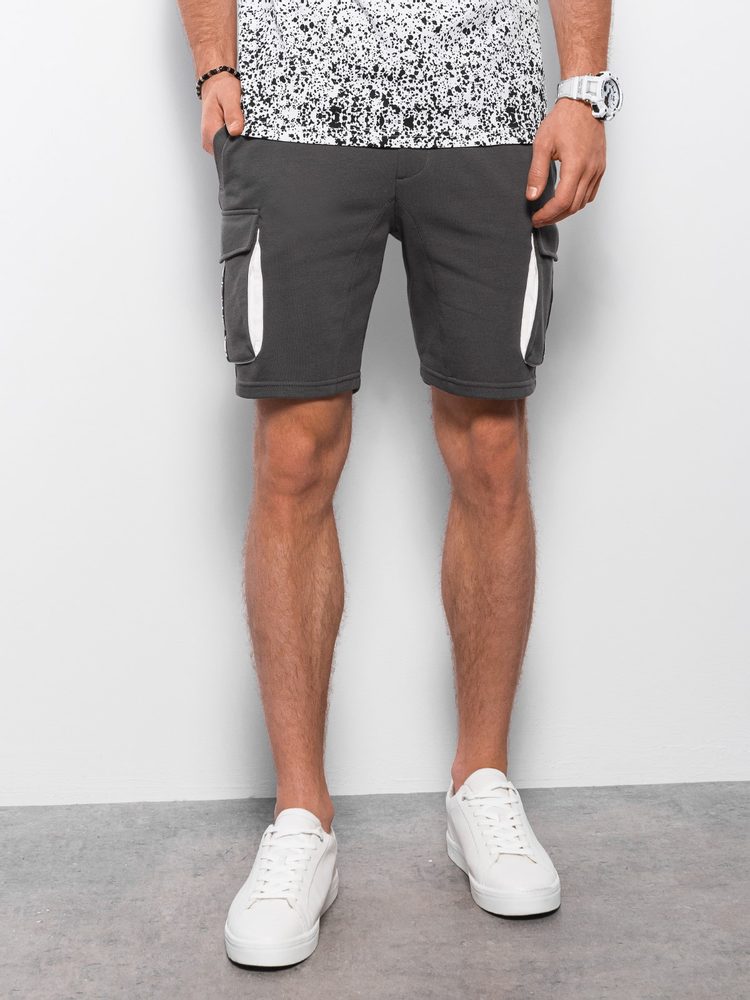 Ombre Clothing Jedinečné grafitové kraťasy s velkými kapsami po bocích SRSK0106-V2 Ombre Clothing Jedinečné grafitové kraťasy s velkými kapsami po bocích SRSK0106-V2