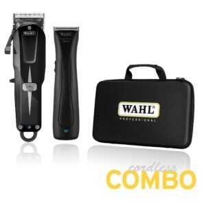 Wahl Combo Cordless (08592-107H) - Super Taper Cordless Black 08591 a Beret Stealth 8841 - prof. set strojků na akumulátor v tašce + ClipperCare PLUS 5v1 Spray - sprej na čištění strojků